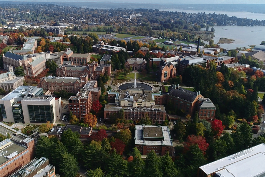 An aerial photo of the UW campus