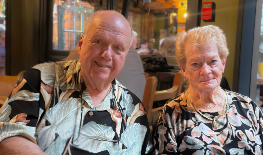 Richard and Mary Kay Hansen in coordinated floral shirts