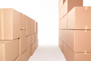 Organized stacks of brown boxes