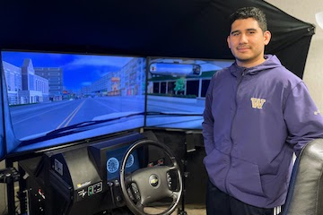 David Prendez with the car simulator