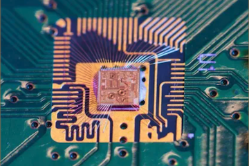 A closeup of a computer chip.