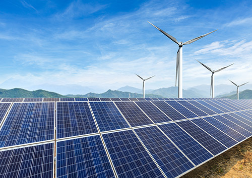 wind mills and a solar panel